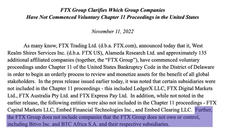 ftx btc africa clarification