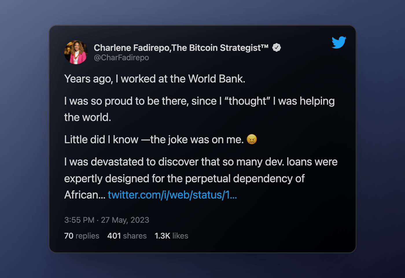 Tweet by Charlene Fadirepo The Bitcoin Strategist