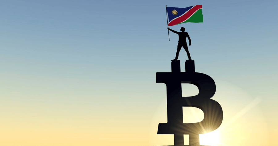 man holding namibia flag on bitcoin